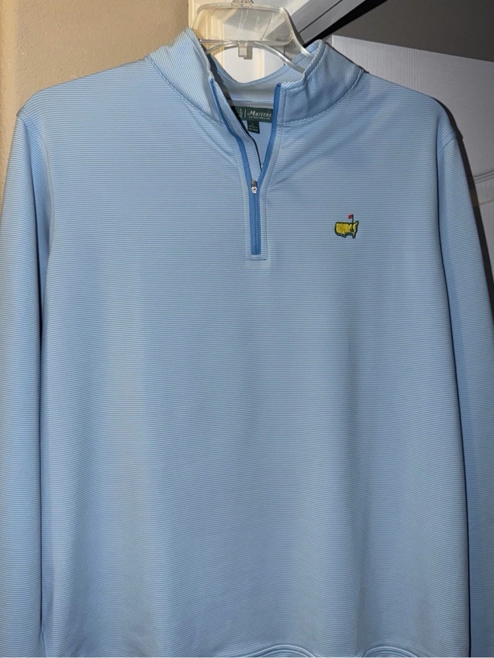 Masters Light Blue Micro-Stripe Quarter-Zip Pullover